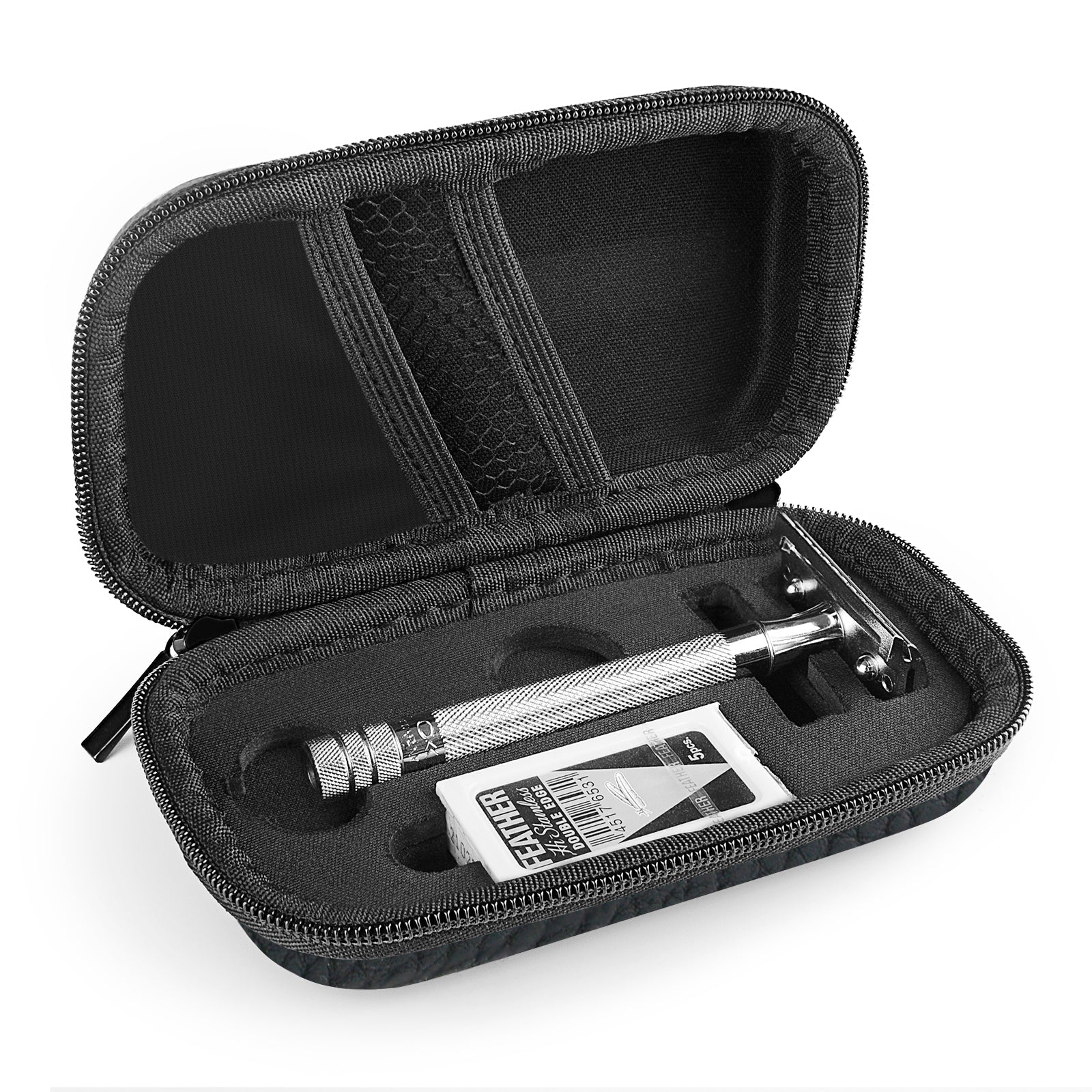 Linkidea Hard Travel Case Compatible with Vikings, Merkur, Shaving Revolution Double Edge Safety Razor, Storage Box Organizer for Safety Razor & Shaving Attachments (Lychee Vegan Leather)