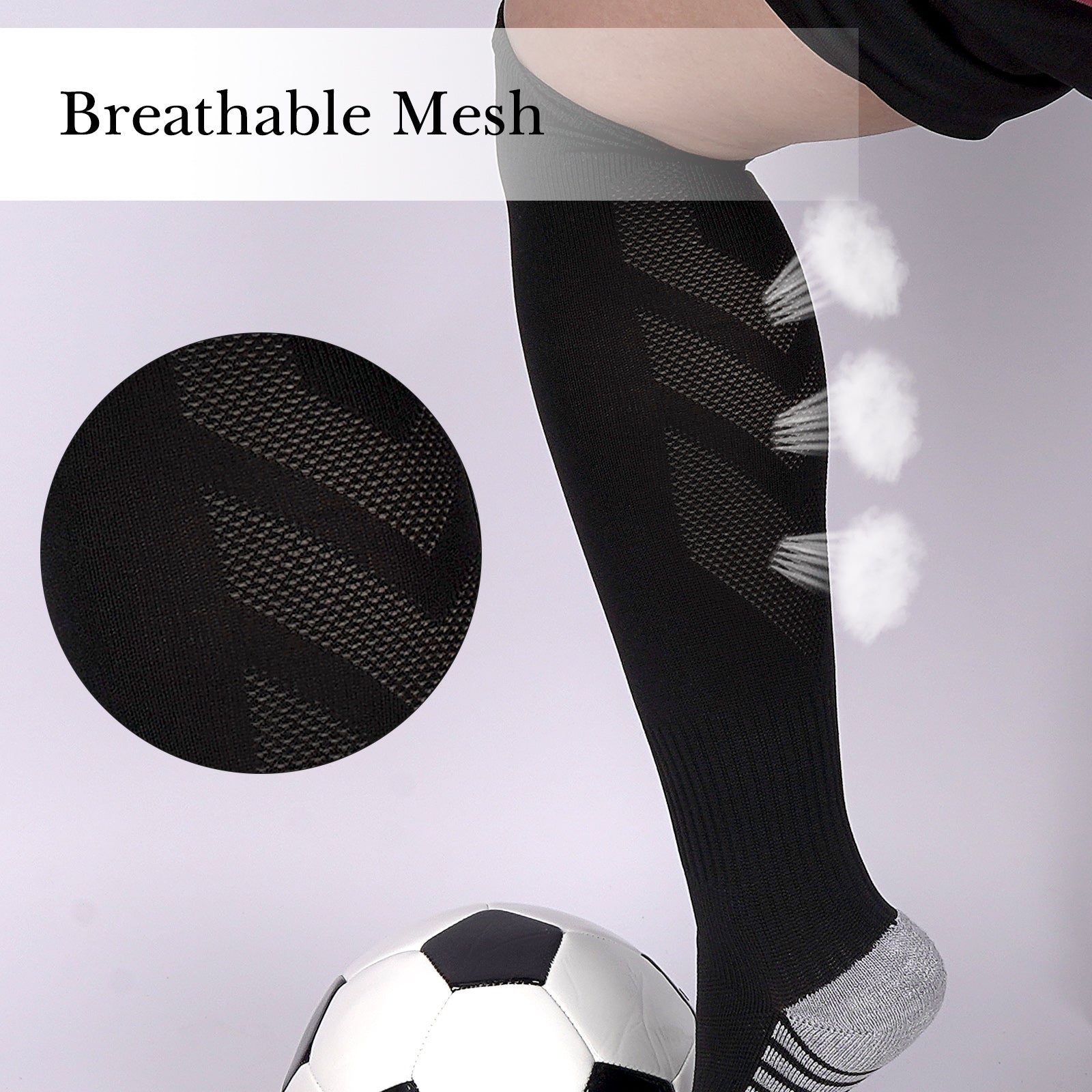 Linkidea Kids Soccer Socks with Shin Guards, 2 Pairs Breathable Knee High Socks with Lightweight Shin Pads, Long Sleeve Cushion Socks for Child 7-9 Years Over Calf Soccer Socks (Black&Red, M)