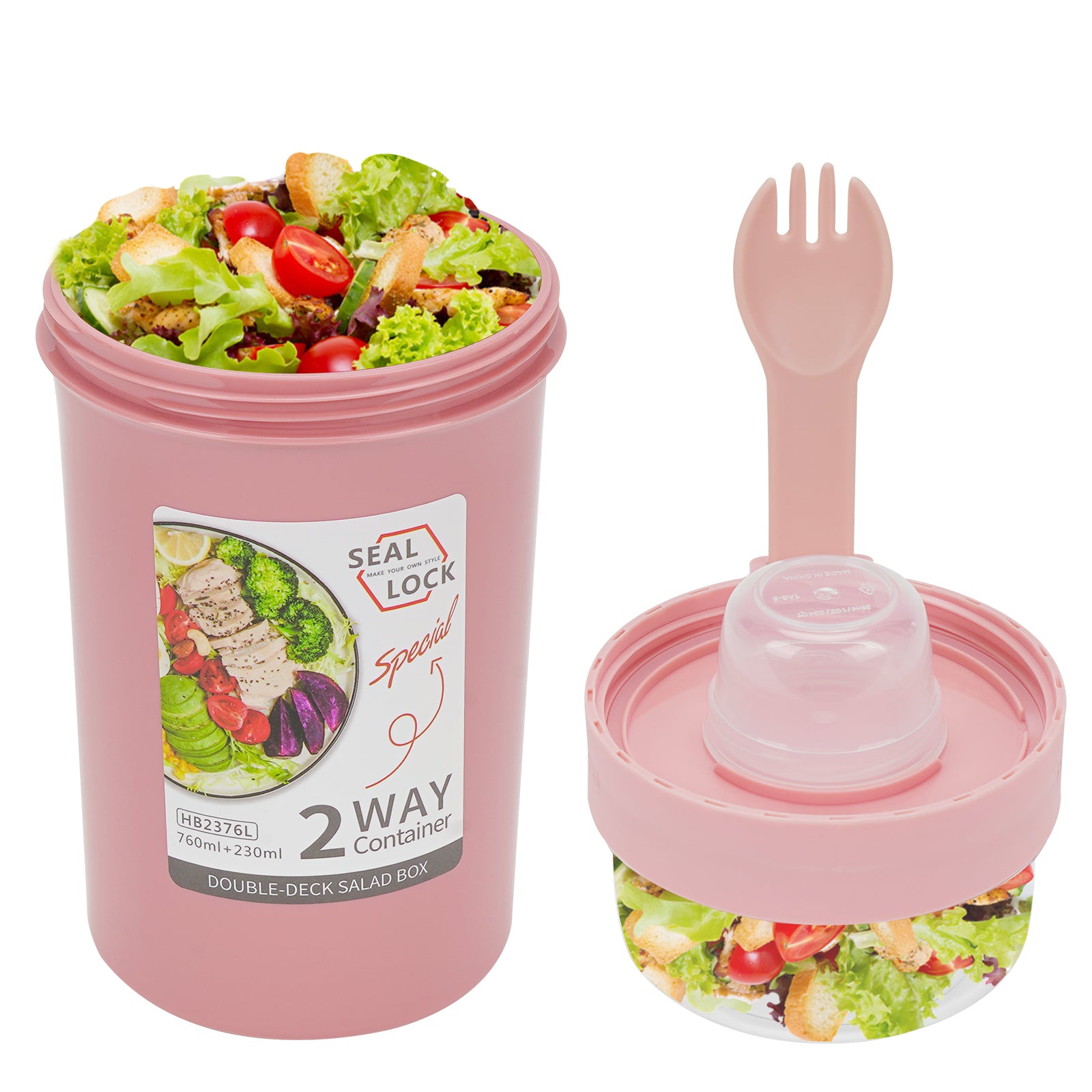 Linkidea Overnight Oats Containers with Lids, 33.4 oz Airtight Plastic Yogurt Cups with Spoons and Lids, Portable Overnight Oats Container for Milk, Cereal, Fruit, Yogurt, Fits Work/Picnic (Pink)