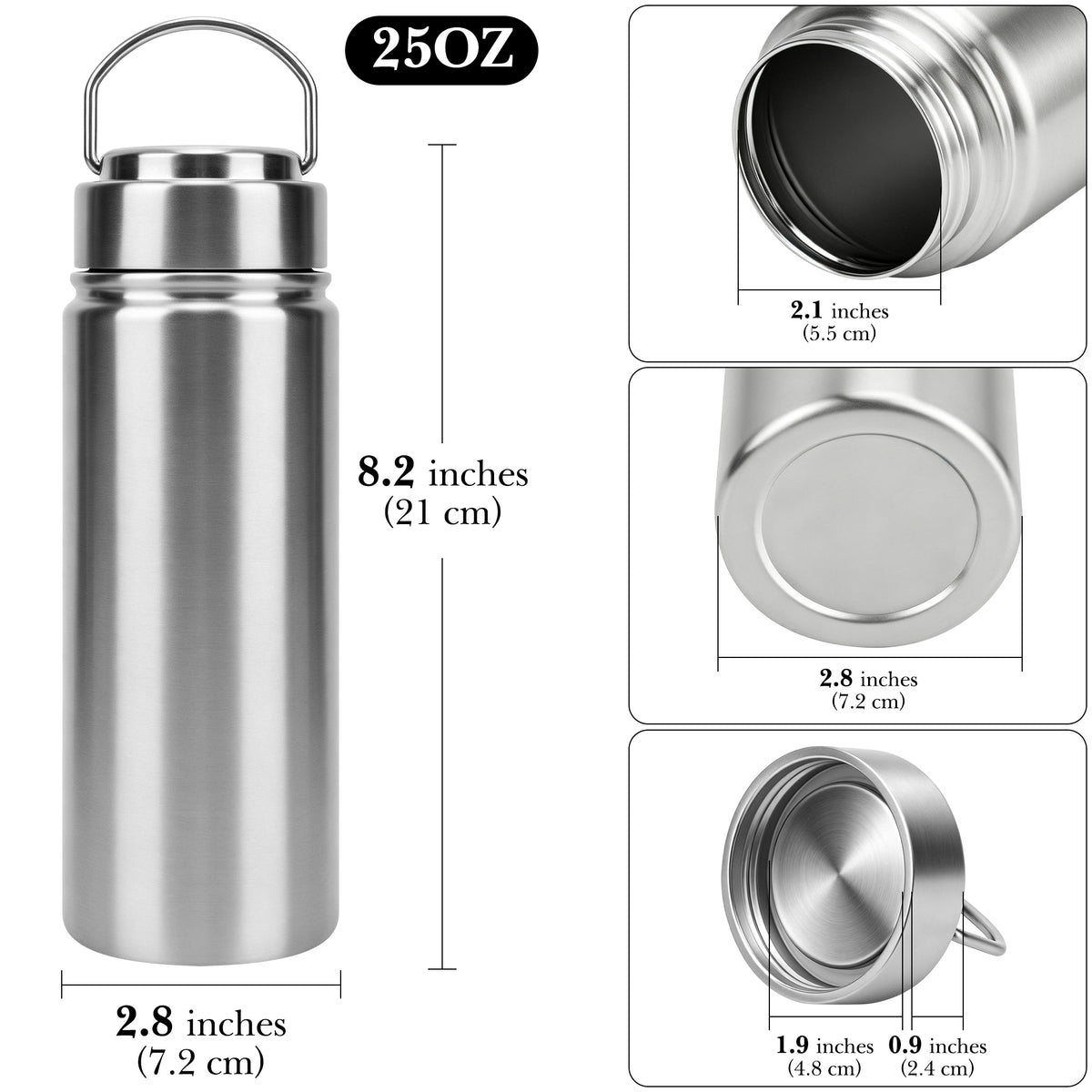Linkidea 25oz Single Wall 304 Stainless Steel Water Bottle with Carry Pouch, Non-Insulated Wide Mouth Sports Bottle with Handle, Dishwasher Safe