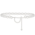 Plus Size Chain Belt for Women, White Pearl Stretchable Extra Long Body Chain, 41 Inch Max Flexible Adjustment Fashion Jewelry Accessory
