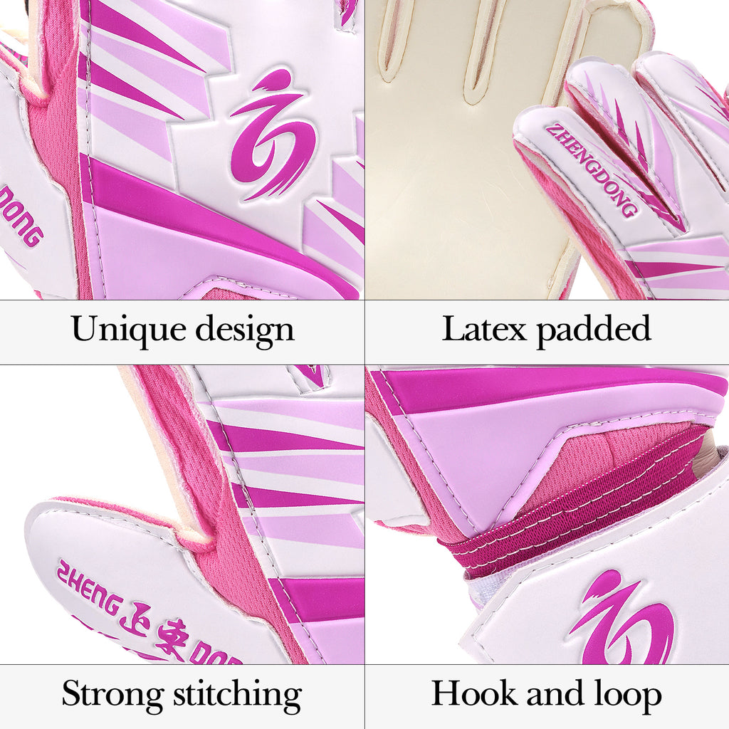 Linkidea Youth Soccer Goalie Gloves, Size 7 Goalkeeper Gloves with Anti-Slip Latex Palms Fits Kids Youth, Finger Saves Soccer Goalkeeper Gloves for Game or Training (Pink)