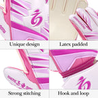 Linkidea Youth Soccer Goalie Gloves, Size 7 Goalkeeper Gloves with Anti-Slip Latex Palms Fits Kids Youth, Finger Saves Soccer Goalkeeper Gloves for Game or Training (Pink)