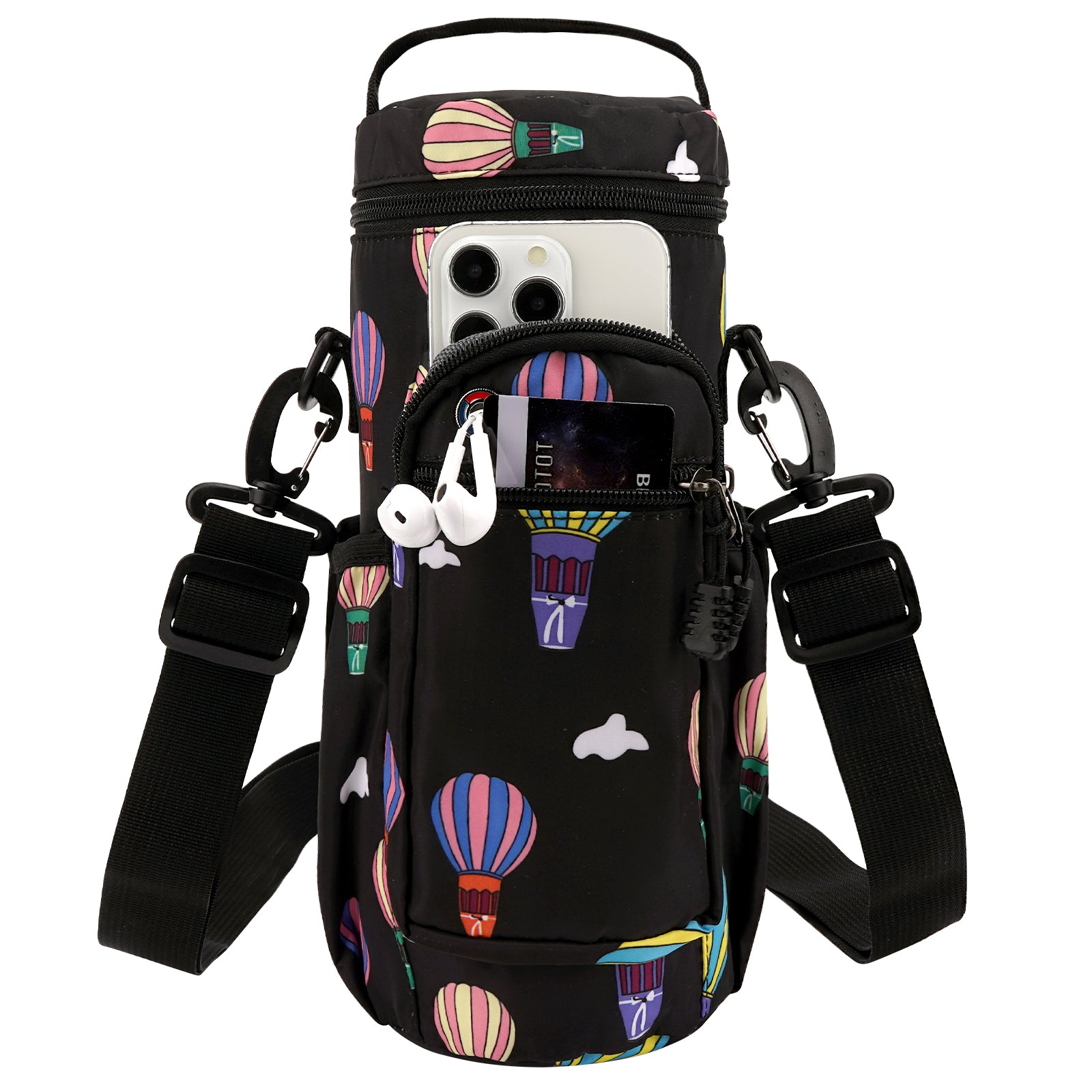 Linkidea Water Bottle Carrier with Strap Compatible with CamelBak Chute Mag 50oz, Sports Waterbottle Sling Bag Holder with Side Pocket, Shoulder Strap with Phone Pocket, Black