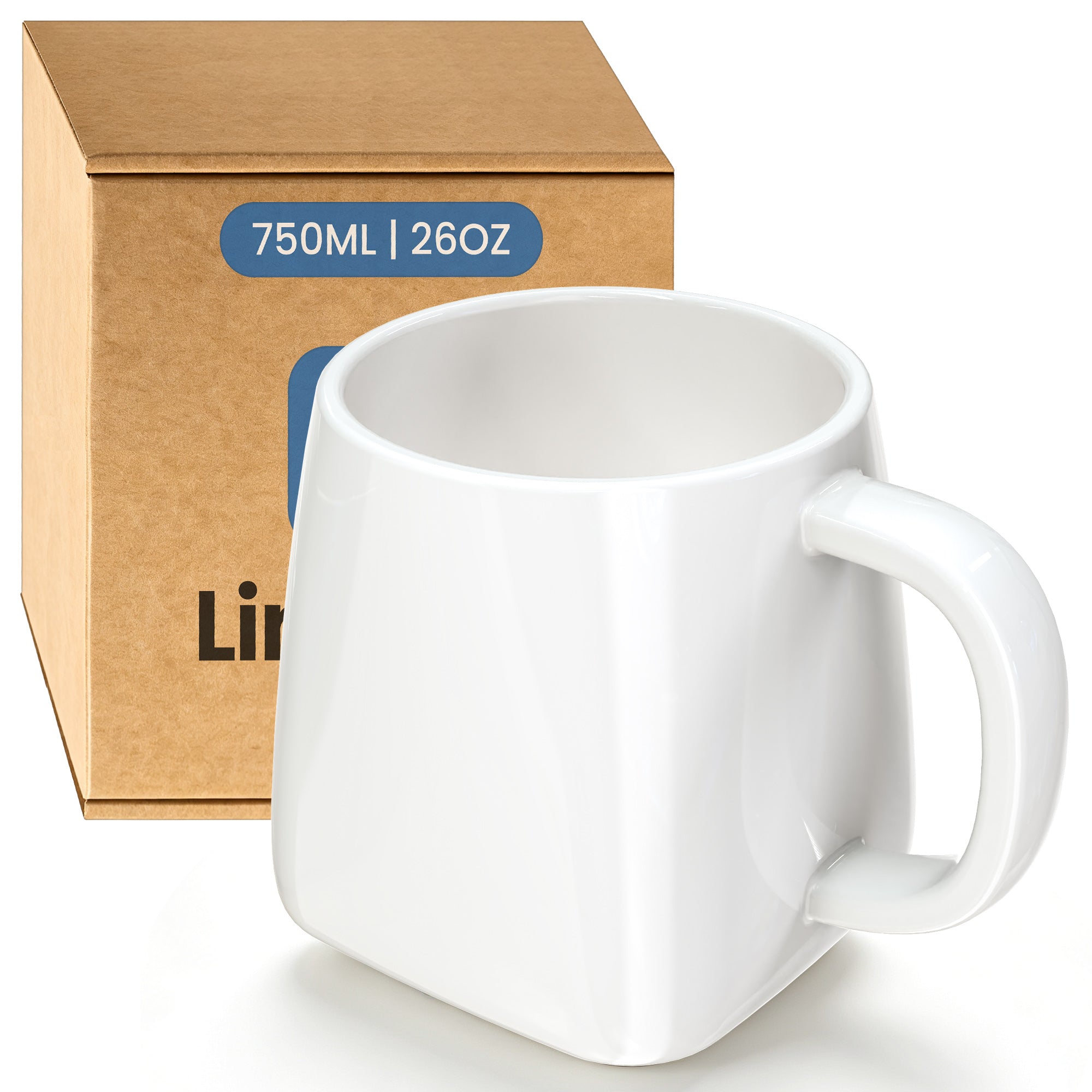 Linkidea Oversized Ceramic Coffee Mug, 24oz Extra Large Square Bottom Mug with Handle, Big Large Teacups Drinking Cup for Home and Office, Microwave and Dishwasher Safe, White