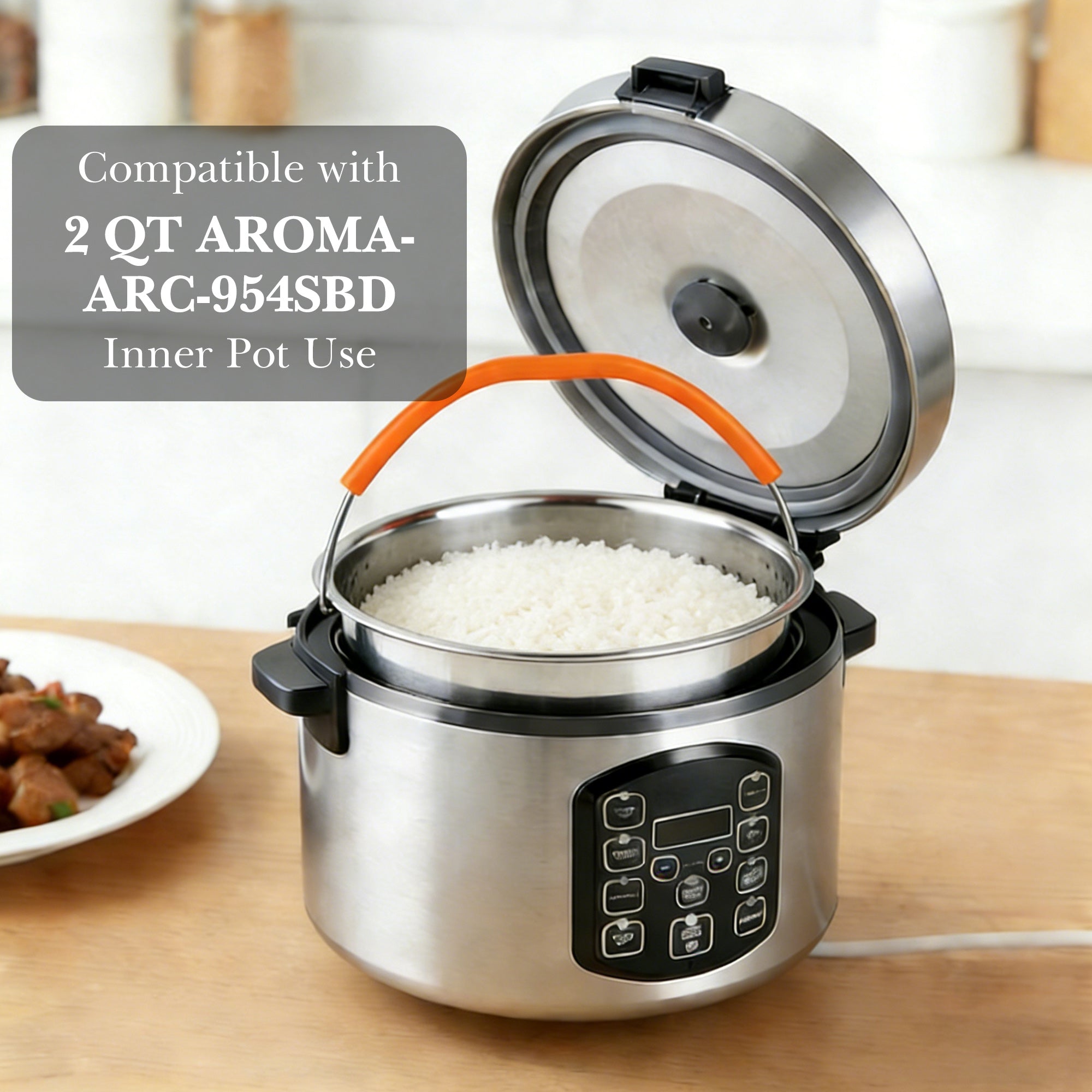 Linkidea 304 Stainless Steel Rice Steamer Insert with Stand, Compatible with AROMA ARC-954SBD, Rice Cooker Basket with Handles & Feet, Multi-Purpose Mesh Strainer for Cooking