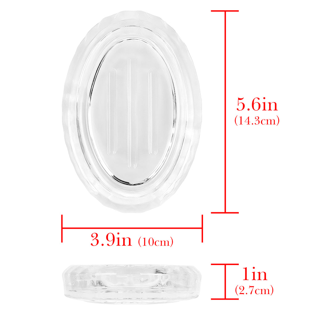 Linkidea Glass Soap Holder, Clear Bar Dish Saver for Shower, Bathroom, Slim Design Storage Tray for Countertop(Ellipse)