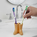 Linkidea Countertop Toothbrush Holder for Bathroom, Unique Ceramic Single Slot Vanity Stand, Compatible with Oral-B CrossAction, Colgate Renewal Manual Toothbrush (Brown)