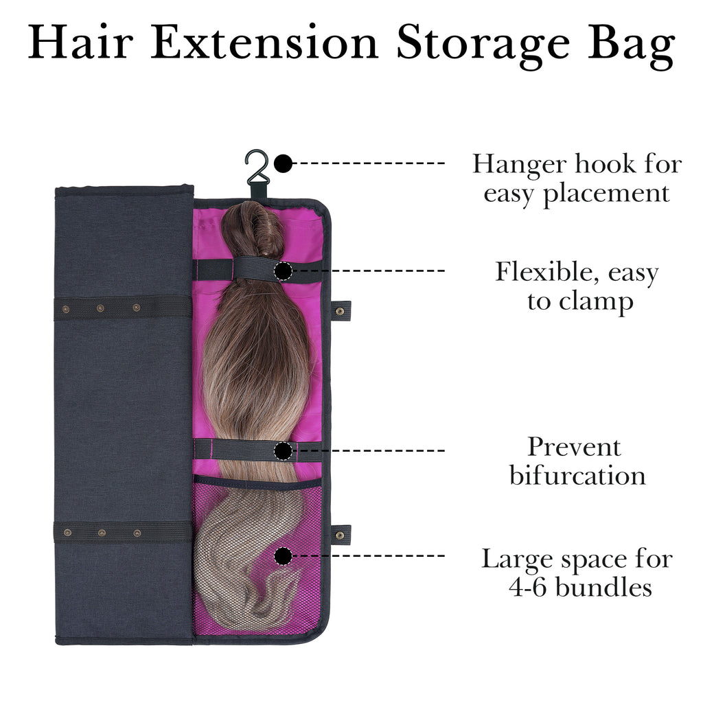 Linkidea Hair Extension Hanger with Storage Bag, 27.1-Inch Travel Hairpiece Holder Organizer, 4-Hook Large Capacity Carrier for Wigs, Weaves, Clip In Extensions, Bundles, Black
