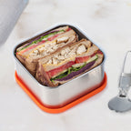 Linkidea 304 Stainless Steel Square Bento Lunch Box, with Silicone Lids Dishwasher Safe, Plastic Free Storage Bento Box Container (25oz)