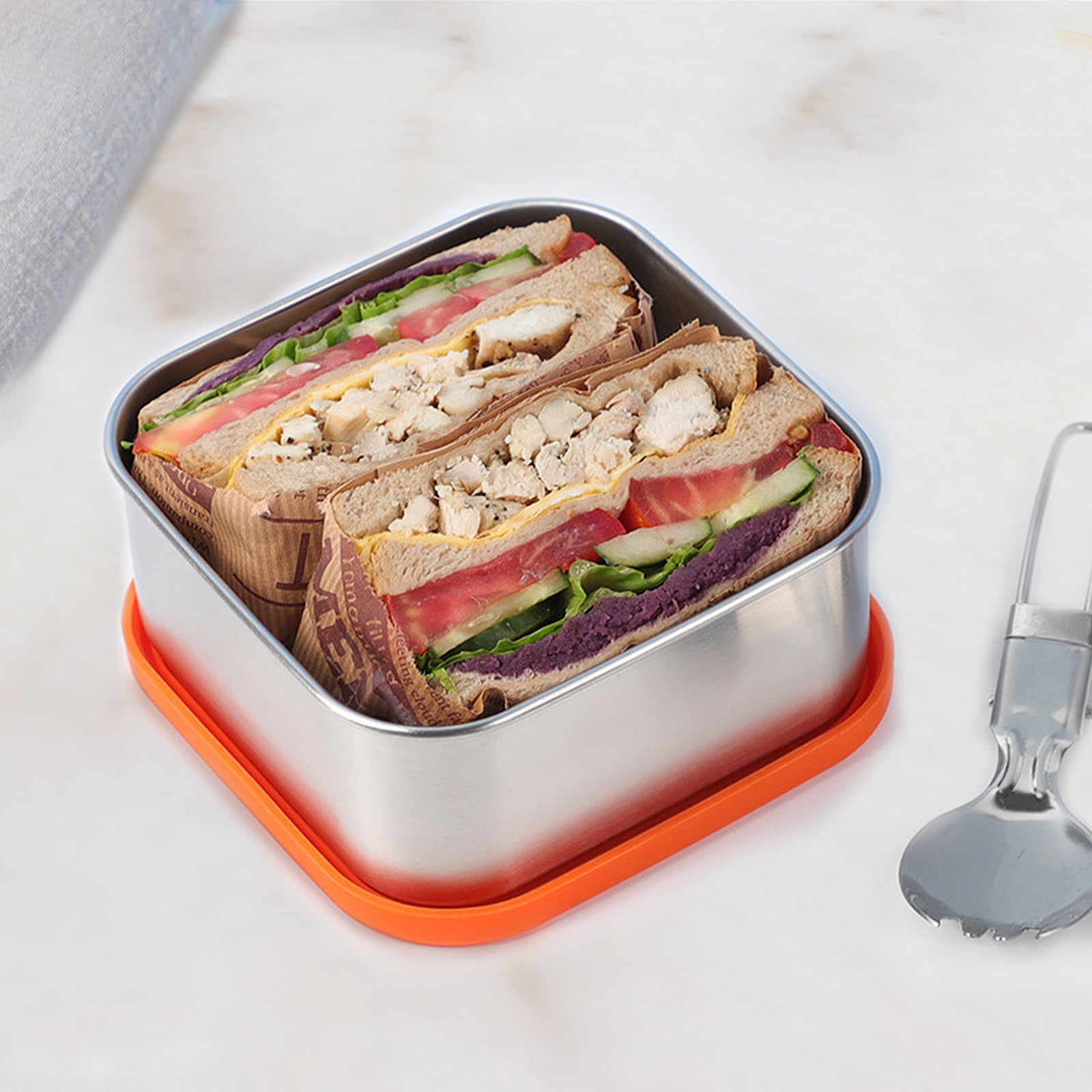 Linkidea 304 Stainless Steel Square Bento Lunch Box, with Silicone Lids Dishwasher Safe, Plastic Free Storage Bento Box Container (25oz)