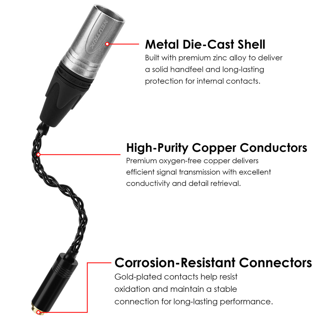 Linkidea 4-Pin XLR Male to 4.4mm Female Balanced Headphone Adapter Cable, OCC Silver-Plated Copper Audio Converter for Headphone Amplifiers, DAC Amps, Balanced Headphone Cables, 8 in