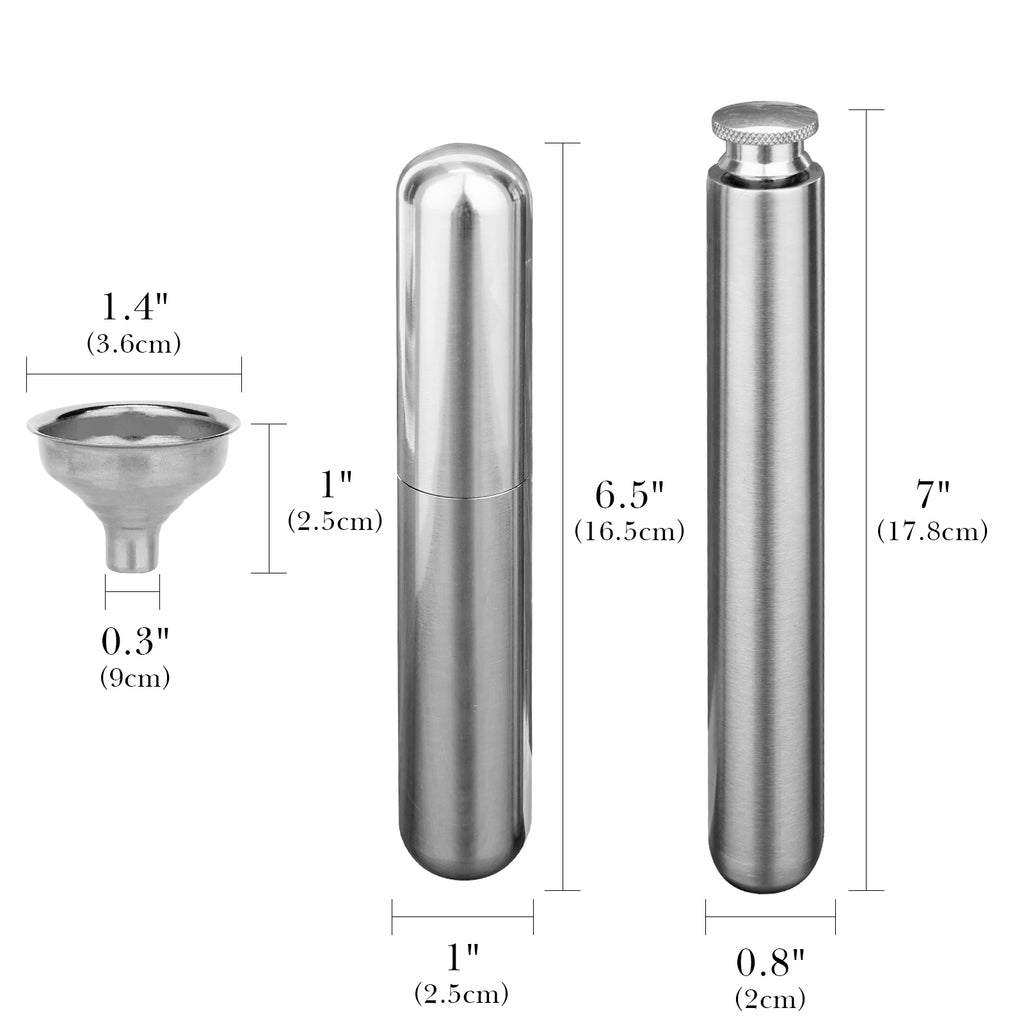 Linkidea Stainless Steel Cigar Holder Tube and Alcohol Flask Combo, Pocket Cigar Holder and 2oz Flask (Silver)