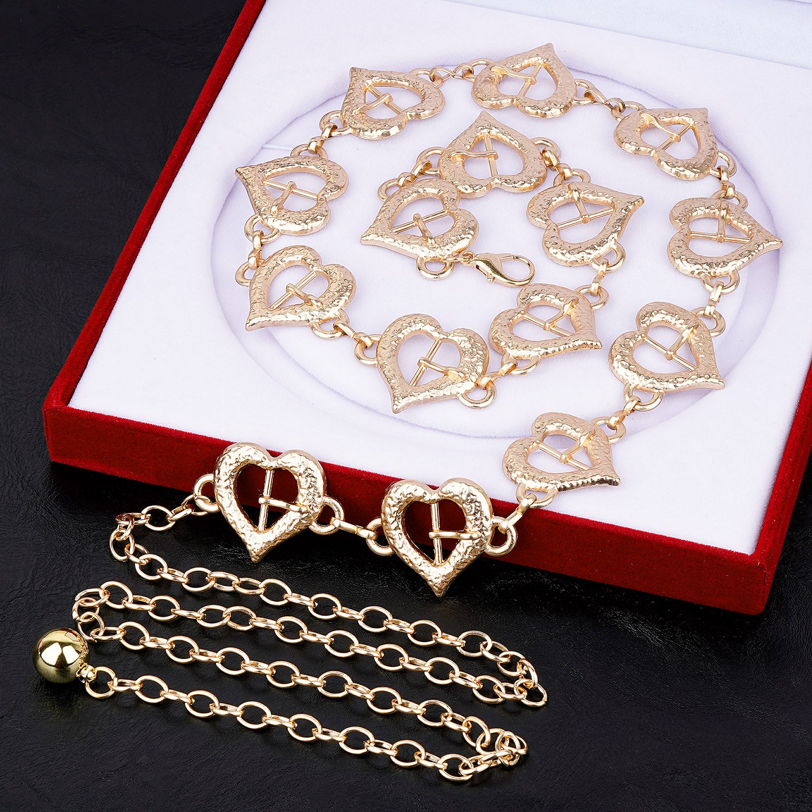 Plus Size Chain Belt for Women, Gold Metal Chain Belt Women Belly Waist Chains, Extra Long Body Chain, 47 Inch Adjustable Chunky Belt Chain (Love Buckle Style)