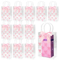 Linkidea 12 Pack Clear Gift Bags with Handles, Pink Ribbon Bows and Adhesive Dots, Gift Wrapping Bags for Party Favors, Weddings, Birthdays, Baby Showers and Celebrations