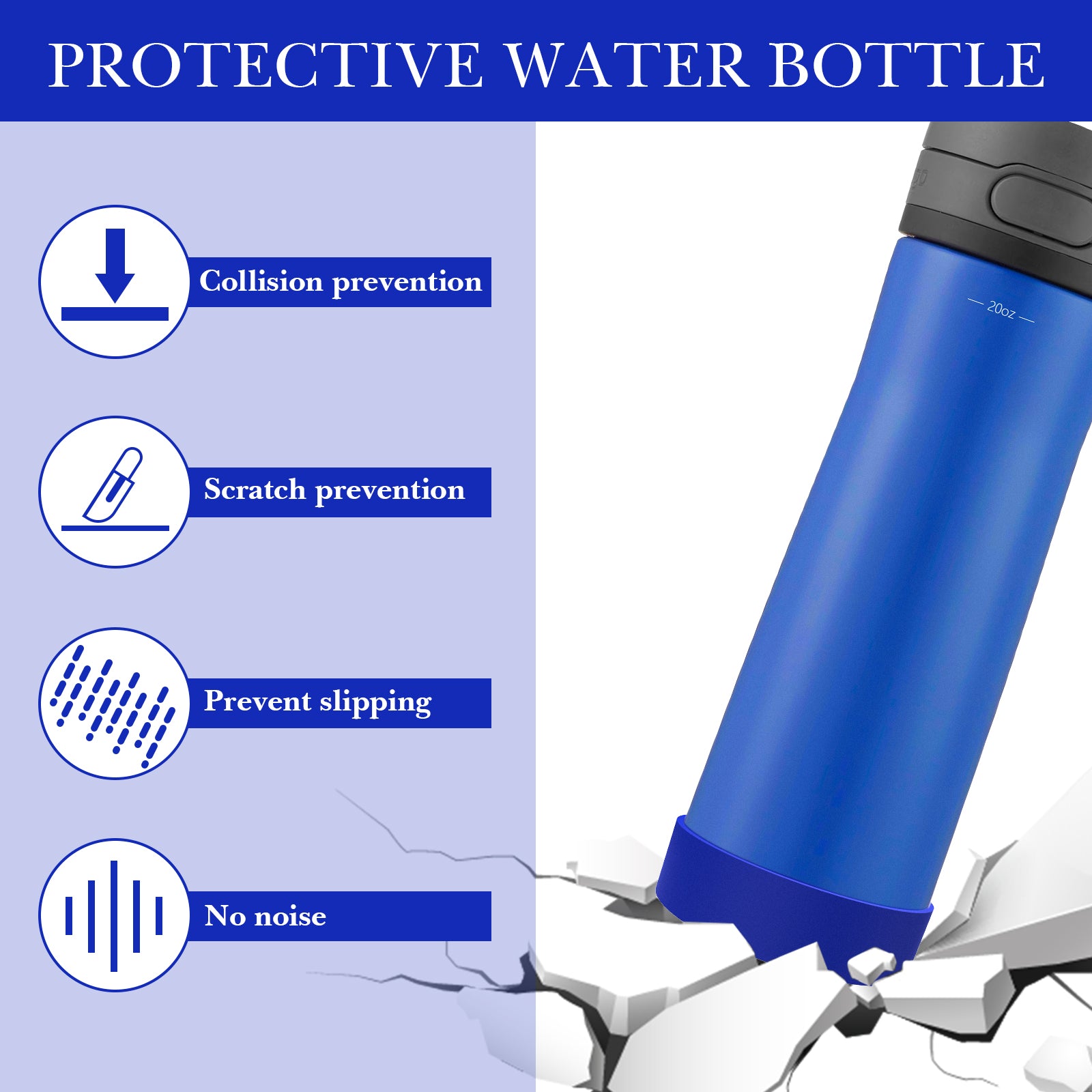 Linkidea 2 Pack Water Bottle Boot Compatible with Contigo Jackson Chill 2.0 20oz/24oz, Ashland Chill 20oz/24oz, Silicone Anti-Slip Bottle Bottom Bumper Protector (Deepsea Blue)
