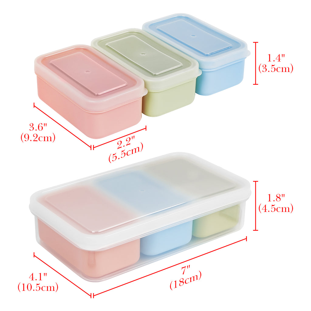 Linkidea 4 Set Snack Containers with 3 Removable Compartments, Reusable Food Prep Storage Box with Lids, Safe in Refrigerators, Microwaves, Dishwashers