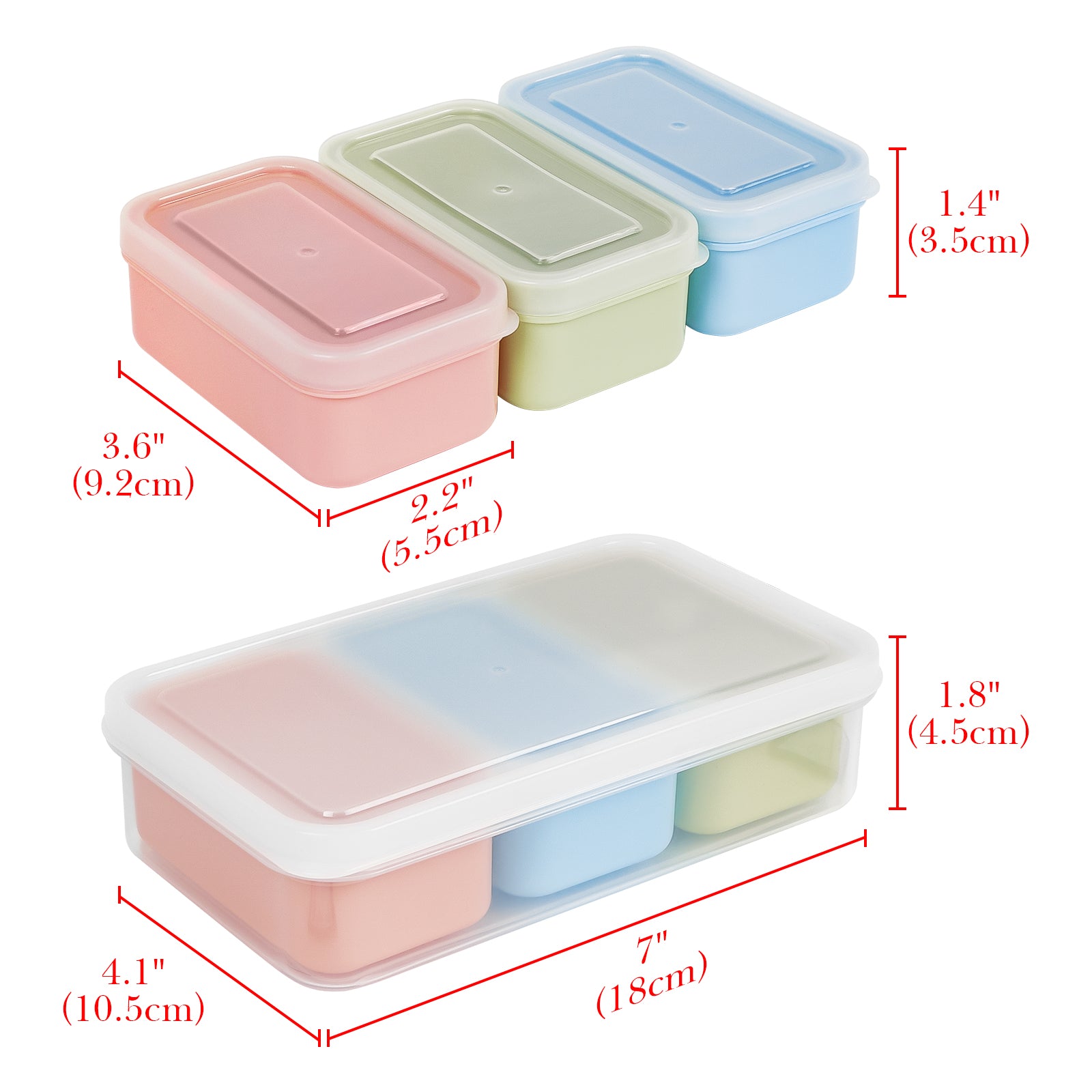 Linkidea 4 Set Snack Containers with 3 Removable Compartments, Reusable Food Prep Storage Box with Lids, Safe in Refrigerators, Microwaves, Dishwashers