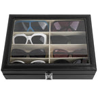 Sunglass Organizer for Extra Large Sunglasses, 8 Slot Glass Top Lidded Sunglass Storage Box, Eyewear Collector Display Case Compatible with Gucci GG0876S GG0875S