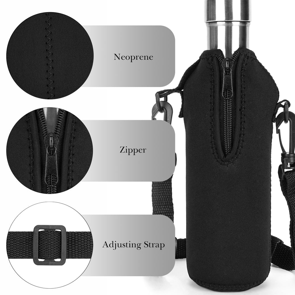Linkidea Neoprene Water Bottle Carrier with Strap Compatible with S ORIGINAL, Koodee, MIRA 17oz Cola Shaped Bottle, Insulated Waterbottle Sling Bag Holder with Shoulder Strap, Black