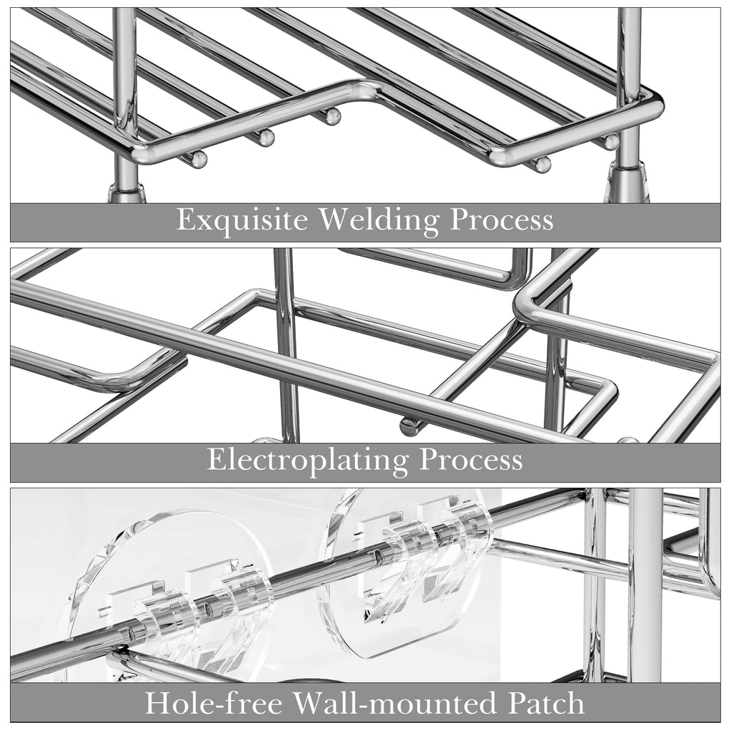 Linkidea Self Adhesive Toothbrush Holder for Shower, Stainless Steel Toothpaste Organizer, 3 Slots Wall Mount/Countertop Stand Compatible with Colgate Extra Clean, Oral-B CrossAction