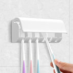 Linkidea Wallmount Toothbrush Holder with Cover for Shower, RV Cabinet Organizer, Plastic Self Adhesive 6 Slots Tooth Brush Hanger Compatible with Oral-B CrossAction, Colgate Extra Clean