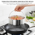 Linkidea 304 Stainless Steel Steamer Basket with Handle and Legs, Multi-Purpose Steaming Rack for Rice Cookers Pots, Compatible with Tiger JBV-A10U, Zojirushi NS-WAC10, Aroma ARC-6106