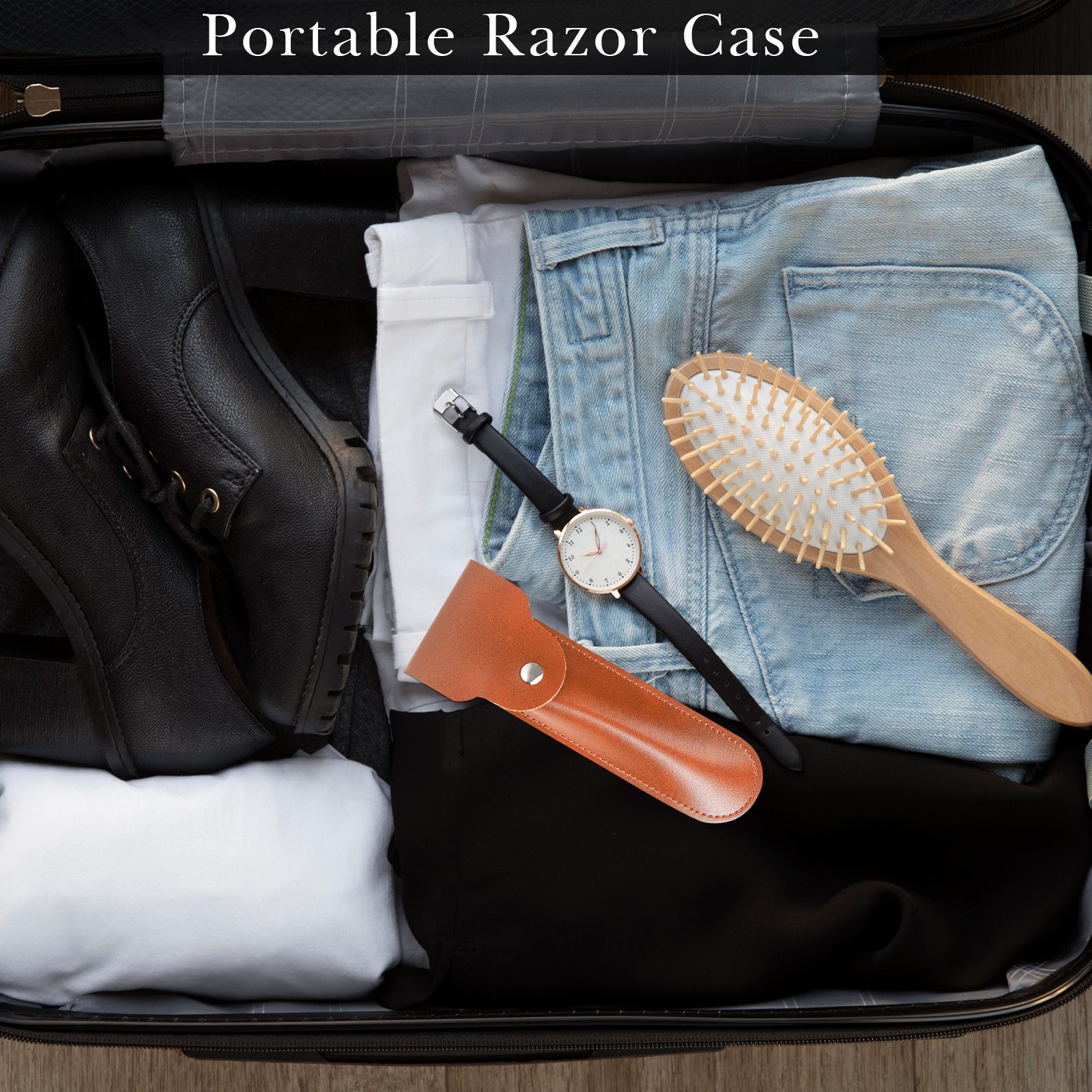 Linkidea Razor Case for Travel, Shaver Carrying Pouch for Men, Compatible with Gillette Sensor 3, MK-23C, Dorco Pace 6 Pro, Portable Storage Organizer (Brown)