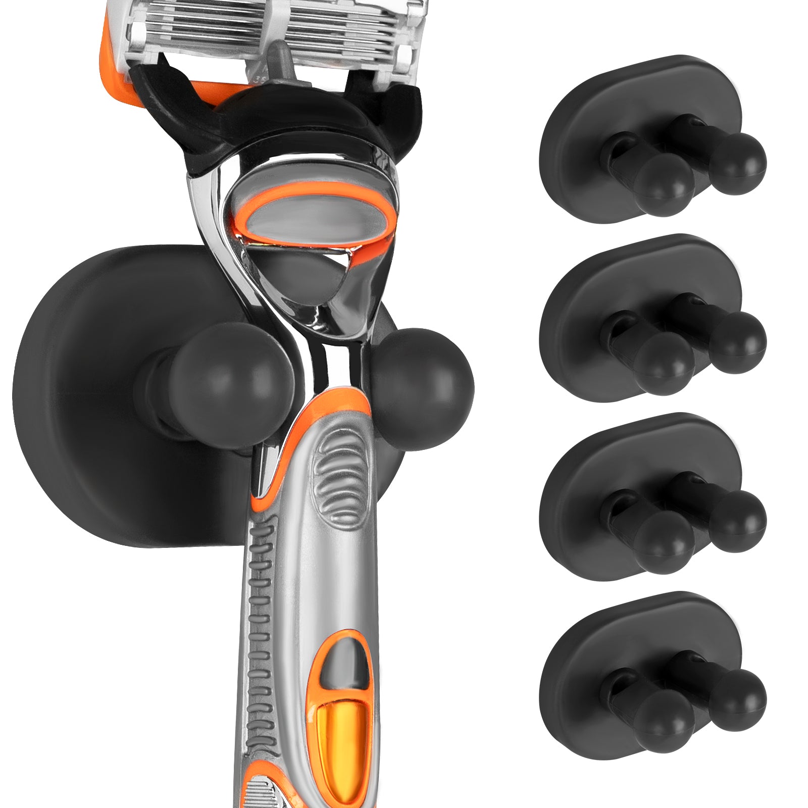 Linkidea 5 Pack Wall Mount Shower Razor Holder for Men, Self Adhesive Shaver Organizer for Bathroom, Compatible with Gillette Fusion 5, Dorco Pace 6 Pro (Black)