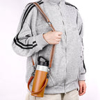 Linkidea Vegan Leather Water Bottle Carrier with Strap Compatible with CamelBak Carry Cap, Waterbottle Sling Bag Holder with Adjustable Shoulder Strap, Brown