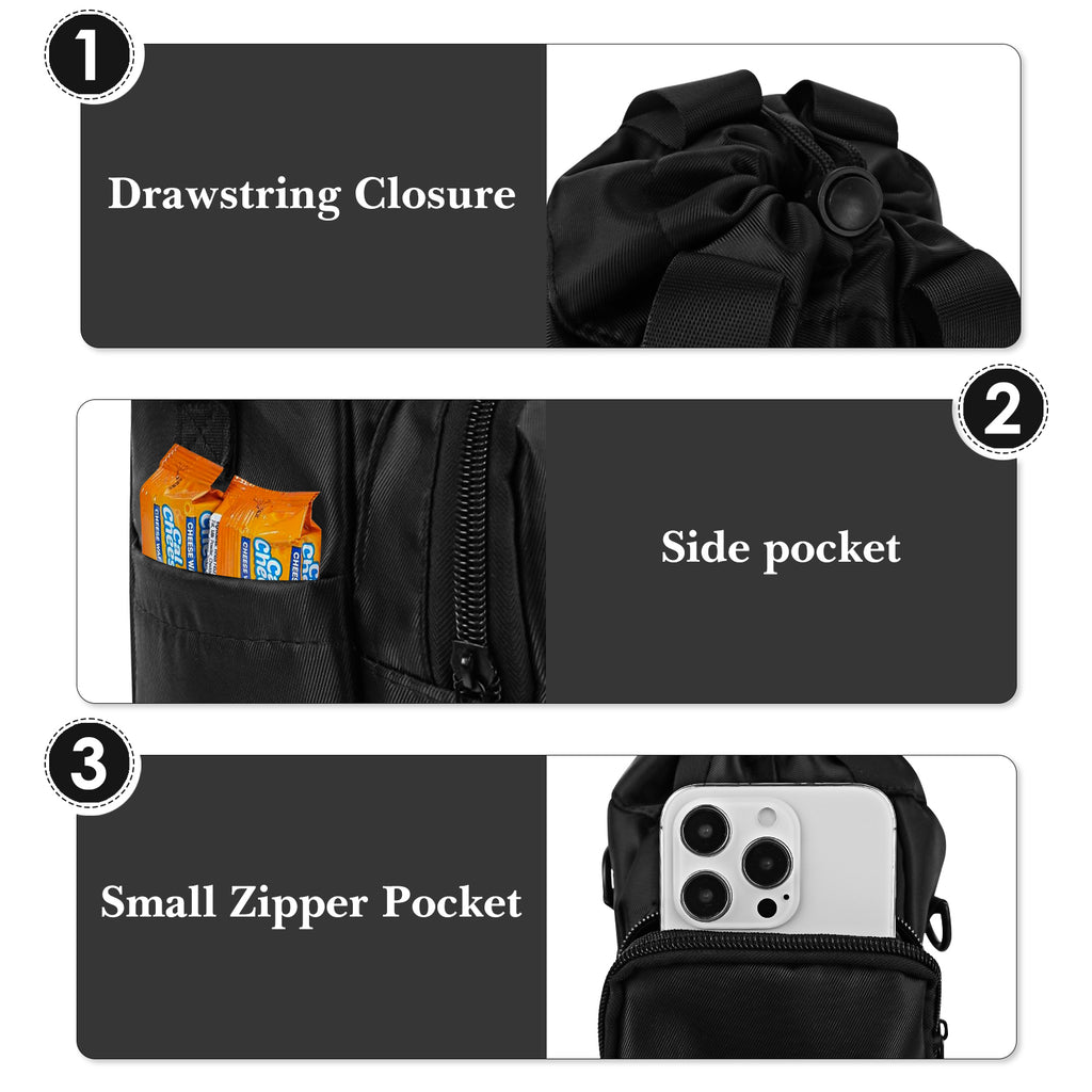 Linkidea Blender Storage Bag, Portable Drawstring Bottle Holder with Shoulder & Hand Strap, Travel Shaker Container Pouch Compatible with 24-32 oz Bottles (Black)