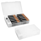 Linkidea 2 Pack Battery Organizer Case with Tester, Portable Holder for 20 AA and 22 AAA Cells, Durable Plastic Storage Box for Travel and Home Use, White