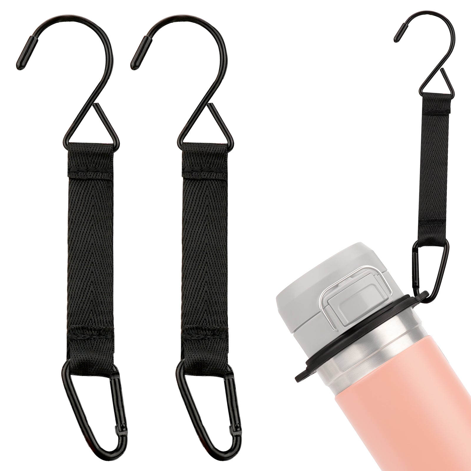 Linkidea 2 Pack Fence Hooks Compatible with Stanley Flip Go 24oz/36oz, S Shaped Hook Hanger with Waterbottle Ring for Outdoor Sports Camping (Black)