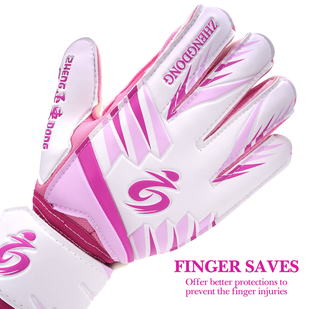 Linkidea Youth Soccer Goalie Gloves, Size 7 Goalkeeper Gloves with Anti-Slip Latex Palms Fits Kids Youth, Finger Saves Soccer Goalkeeper Gloves for Game or Training (Pink)