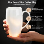 Linkidea 22oz Extra Large Fine Bone China Coffee Mug with Lid, Oversized Coffee Cups with Handles, Big Teacups for Office and Home, Microwave and Dishwasher Safe, White
