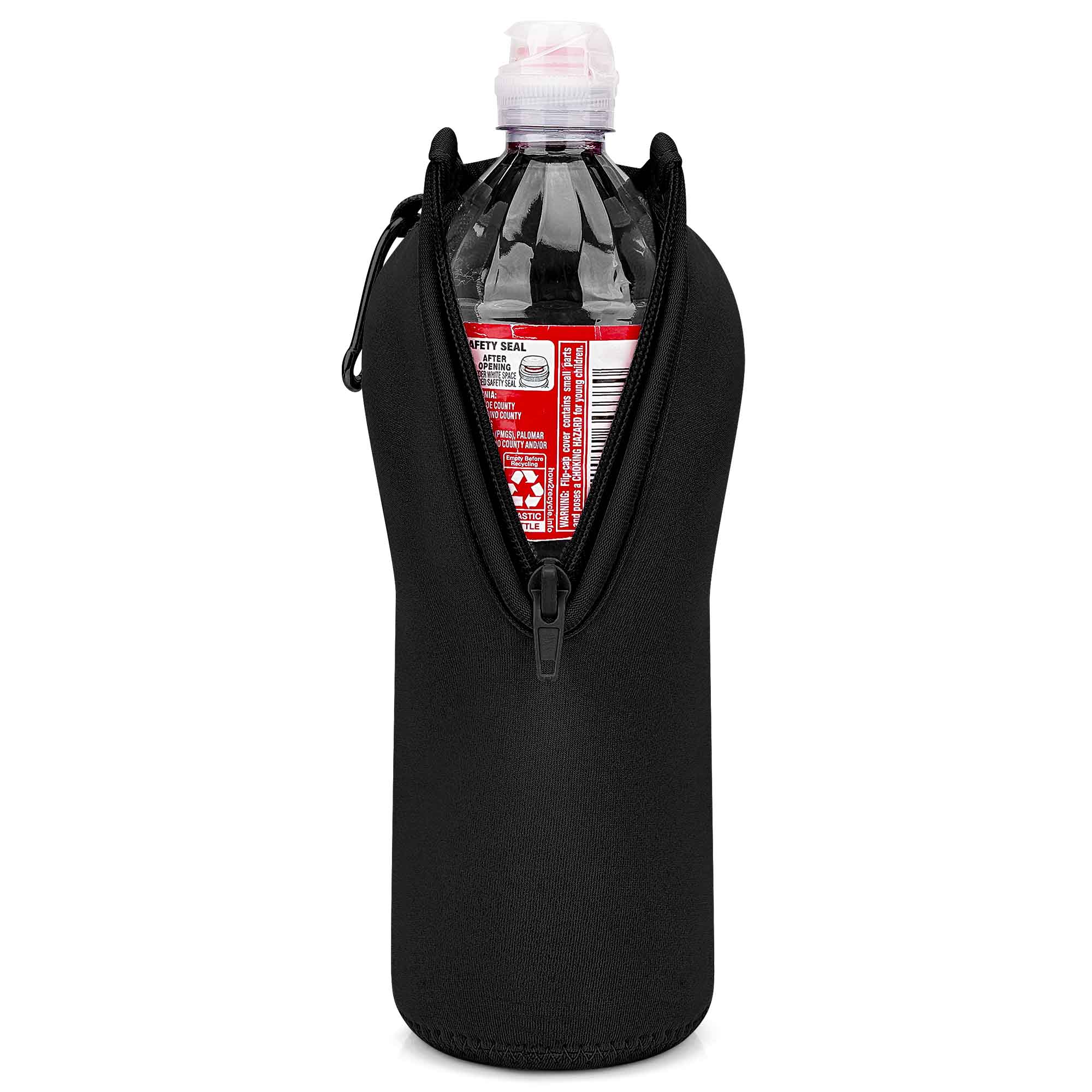Linkidea Disposable Sport Cap Water Bottle Sleeve Compatible with 23.7 Fl Oz Arrowhead, Insulated Neoprene Plastic Bottled Water Cover with Lockable Zipper, Black