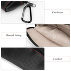 Sunglasses Pouch Bag with Carabiner, Black Vegan Leather Sunwear Storage, Travel Soft Sunglasses Case Holder Compatible with Rayban RB4394M/RB8360M/RB2140/RB2140