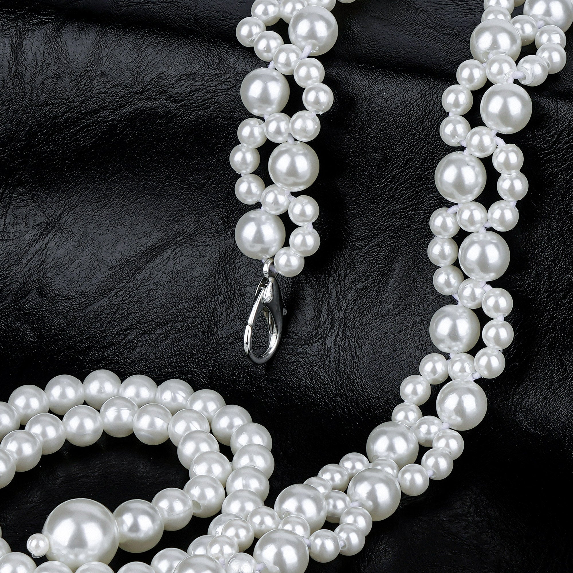 Plus Size Chain Belt for Women, White Pearl Stretchable Extra Long Body Chain, 59 Inch Max Flexible Adjustment Fashion Jewelry Accessory