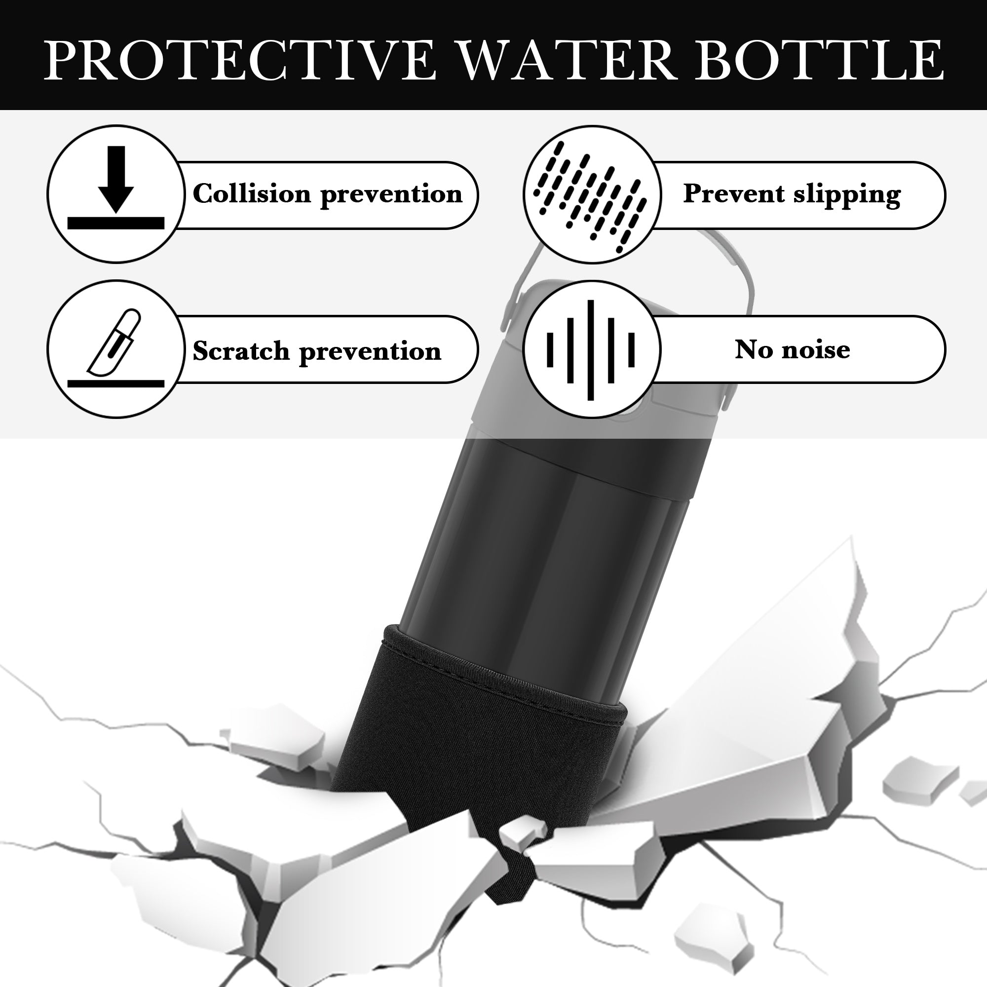 Linkidea 2 Pack Neoprene Water Bottle Boot Compatible with Thermos FUNTAINER Steel/Tritan 12oz/16oz, Ion8 Sport 12oz, JARLSON, Universal 2.3" - 2.7" Bottle Bottom Bumper Protector (Black)