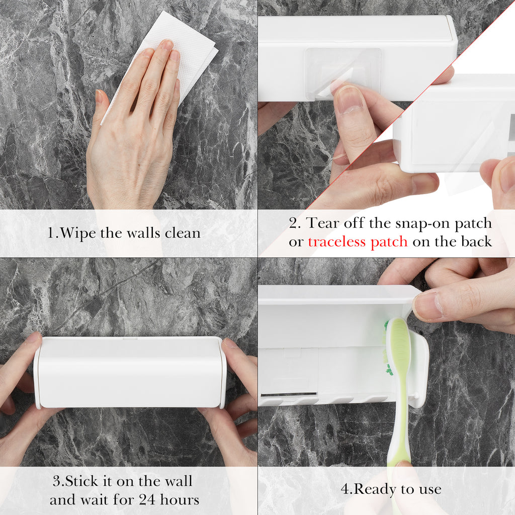 Linkidea Wallmount Toothbrush Holder with Cover for Shower, Space Saving Organizer for RV, Plastic Self Adhesive 6 Slots Tooth Brush Hanger Compatible with Oral-B CrossAction, Colgate ExtraClean