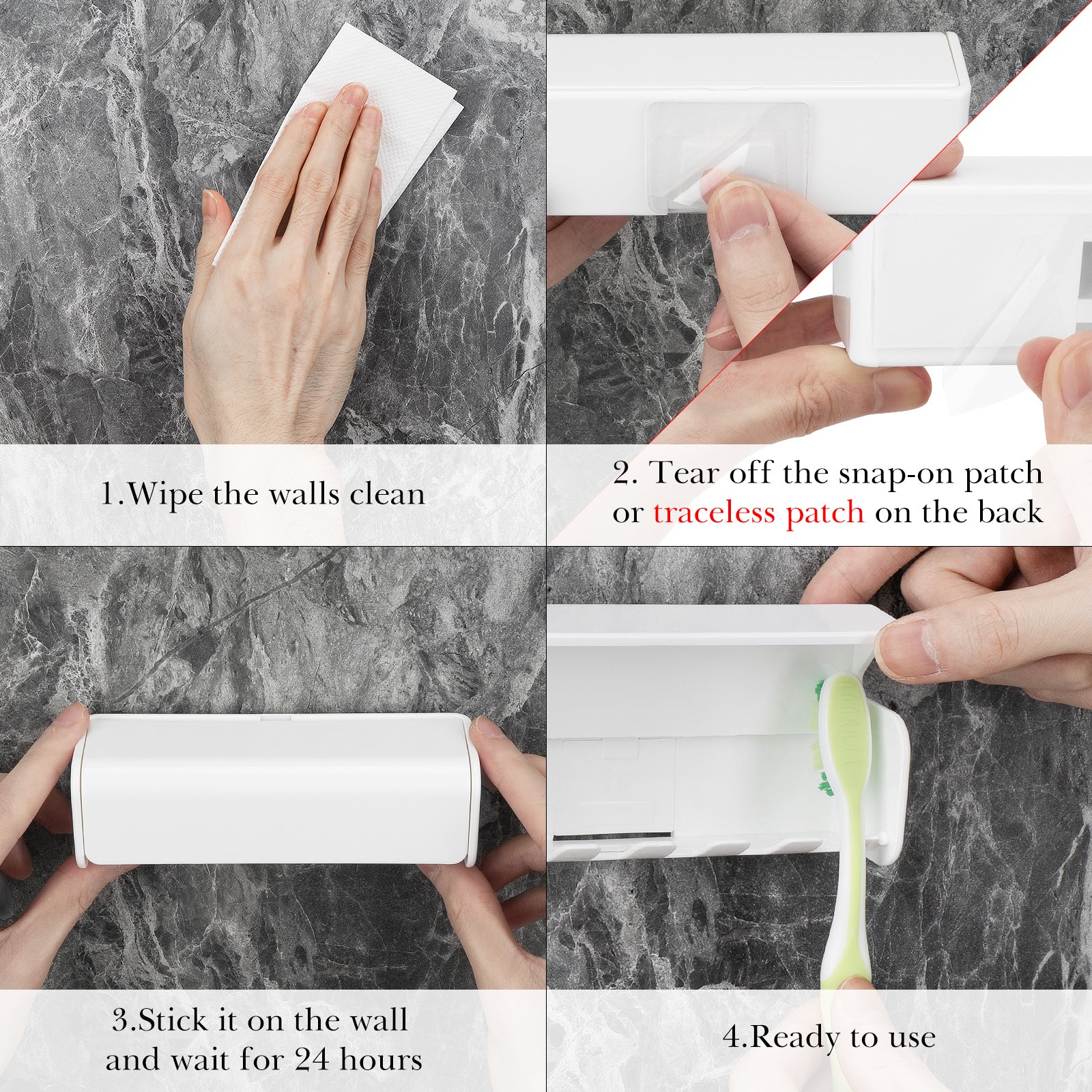 Linkidea Wallmount Toothbrush Holder with Cover for Shower, Space Saving Organizer for RV, Plastic Self Adhesive 6 Slots Tooth Brush Hanger Compatible with Oral-B CrossAction, Colgate ExtraClean