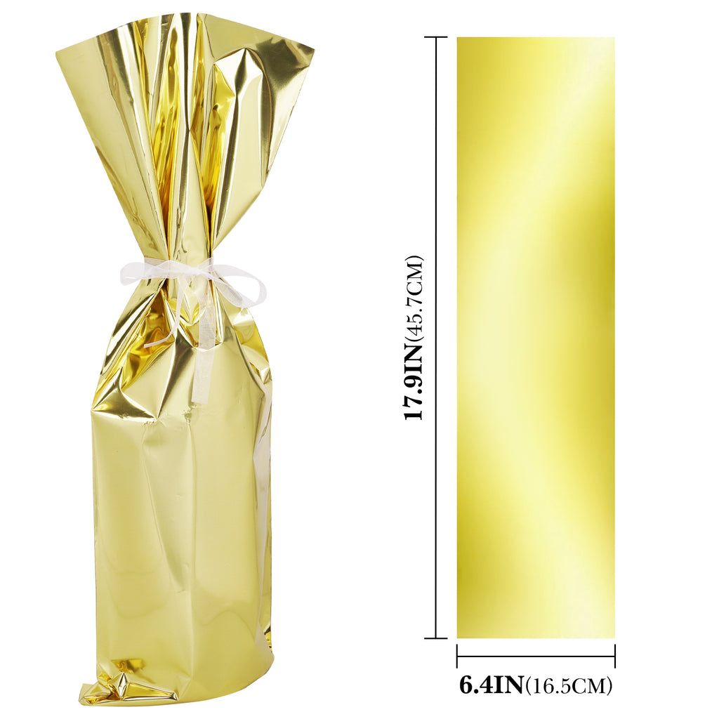 Linkidea 10 Pack Gold Wine Gift Bags with Ties, Bottle Wrapping for Red Wine, Champagne, Party, Holiday & Wedding Gifting (Ribbons)