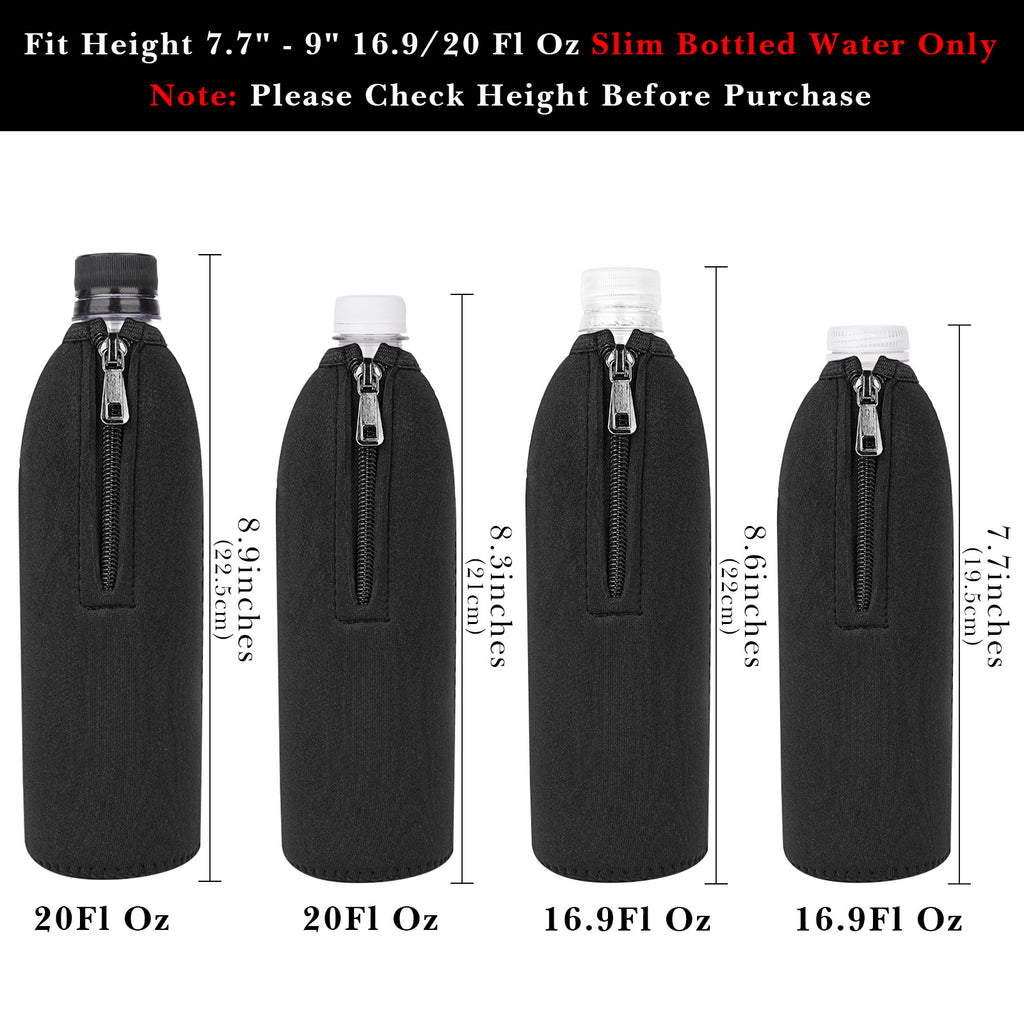 Linkidea Disposable Water Bottle Sleeve Compatible with Smartwater 16.9/20Fl Oz, Evian 16.9Fl Oz, Insulated Neoprene Plastic Bottled Water Cover with Lockable Zipper (1 Pack/Black)