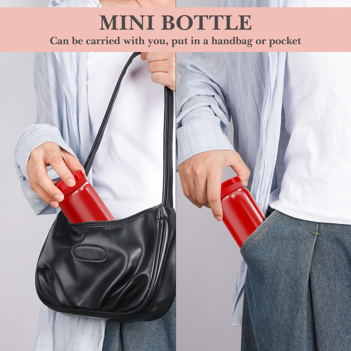 Linkidea 6.8oz (200ml) Mini Water Bottle, Vacuum Insulated Stainless Steel Bottle for Hot & Cold Drinks, Spill-Proof Small Bottle Fit Handbag, Purse and Pocket (Red)