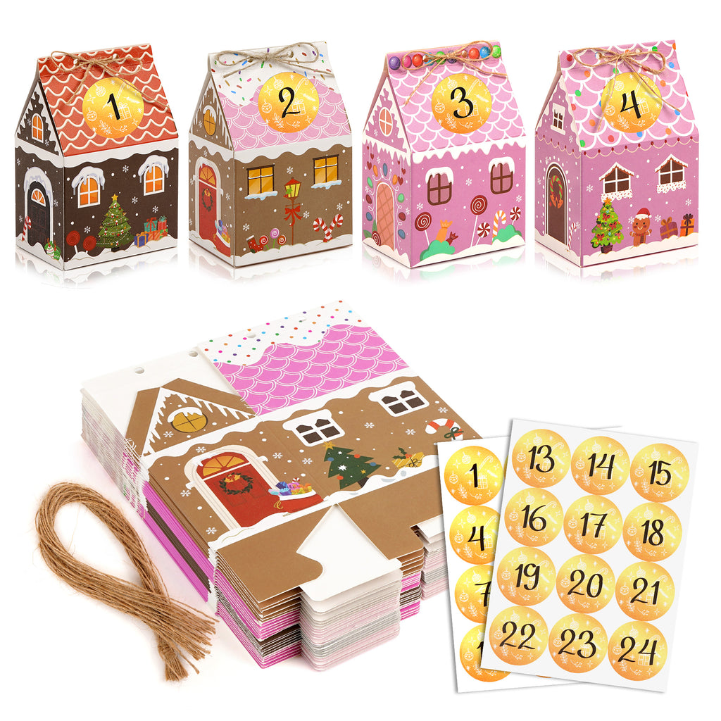 Linkidea 24 Pcs Christmas Gingerbread House Candy Case Set, Holiday Party Favors, Paper Treat Boxes for Family & Festive Gift Packaging