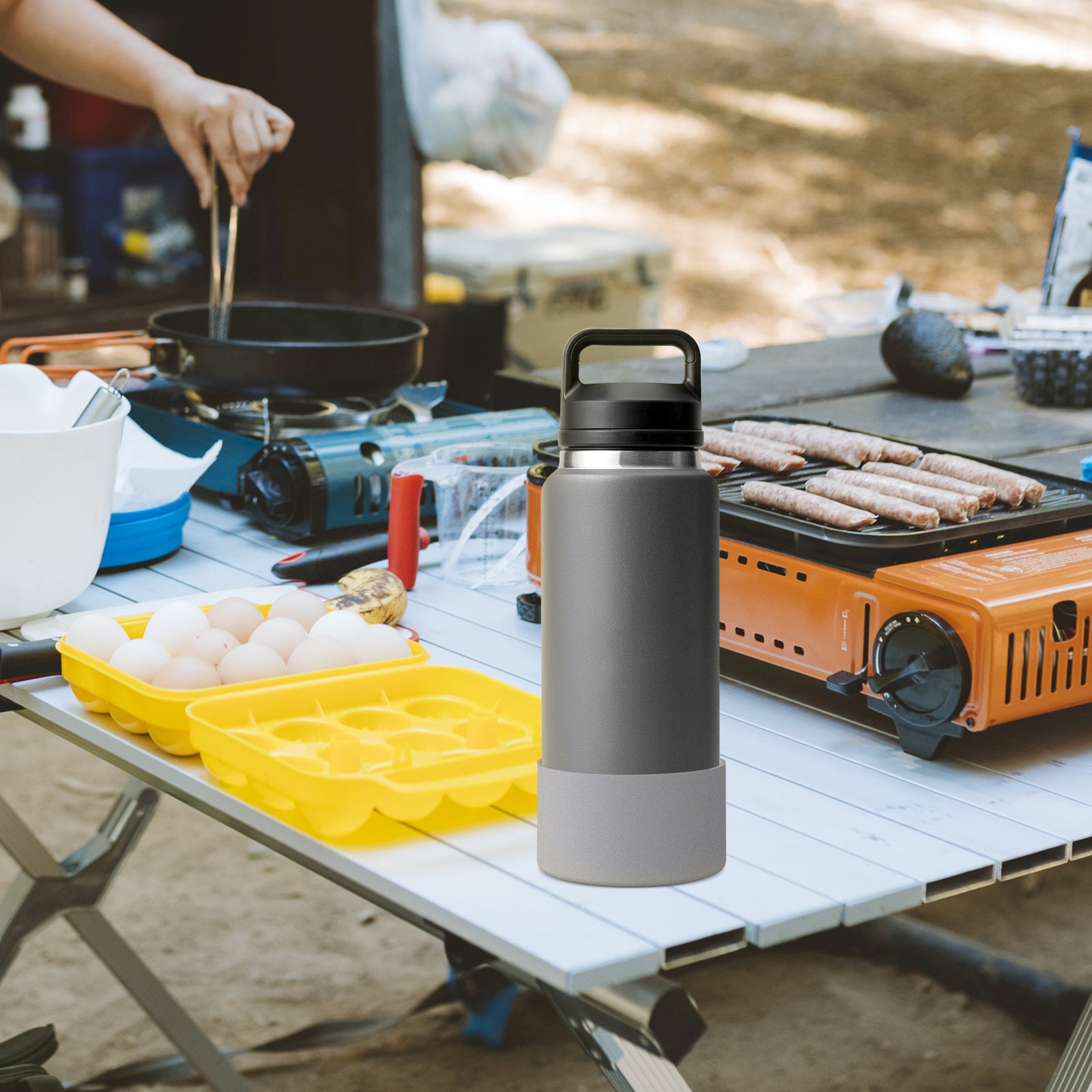 Linkidea 2 Pack Water Bottle Boot Compatible with YETI Rambler Bottle 36oz, Silicone Anti-Slip Waterbottle Bottom Sleeve Cover Protector (Grey)