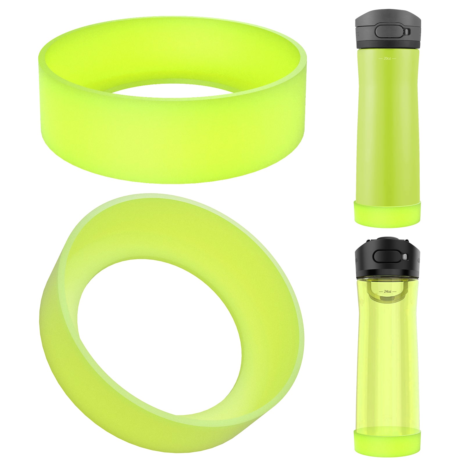 Linkidea 2 Pack Water Bottle Boot Compatible with Contigo Jackson Chill 2.0 20oz/24oz, Ashland Chill 20oz/24oz, Silicone Anti-Slip Bottle Bottom Bumper Protector (Chartreuse)