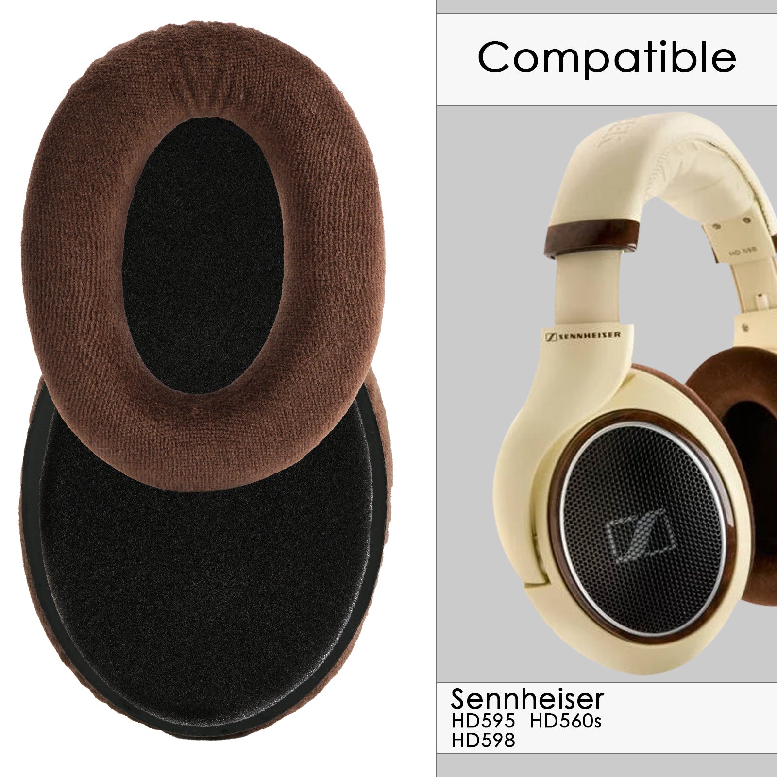 Linkidea Replacement Ear Pads for Sennheiser HD515, HD555, HD595, HD518, HD598, HD598SE, HD598CS, HD560s Headphones, Ear Cushions (Velour / Brown)