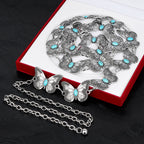 Plus Size Chain Belt for Women, Turquoise Stone Silver Metal Chain Belt Women Belly Waist Chains, Extra Long Body Chain, 59 Inch Adjustable Chunky Belt Chain (Butterfly Style)