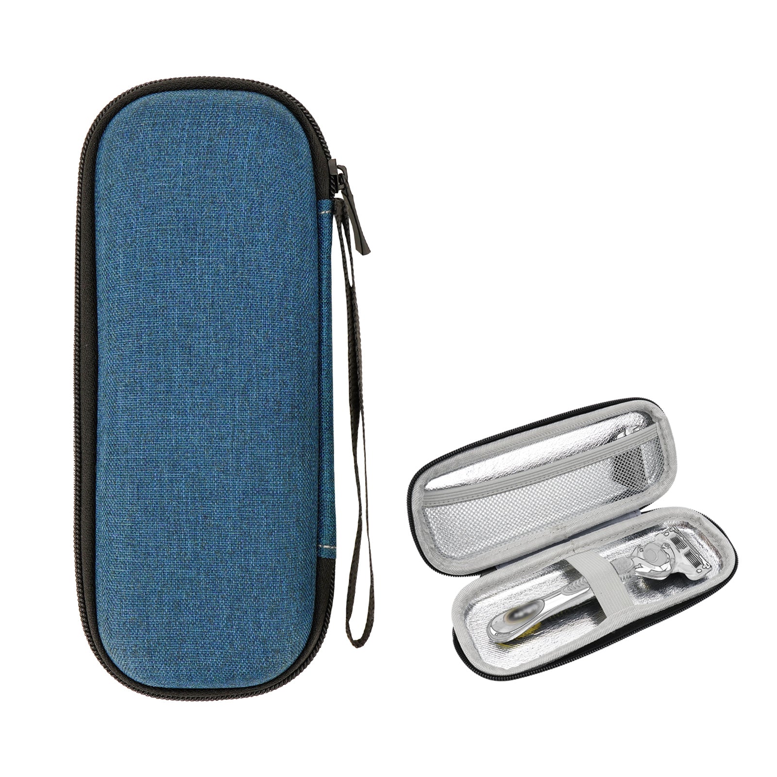Linkidea Generic EVA Hard Shell Safety Razor Travel Case, Shaving Accessories Blade Head Storage, Men's Portable Travel Shaver Bag Compatible with Gillette Fusion 5 Power, Mach 3 (Navy Blue)
